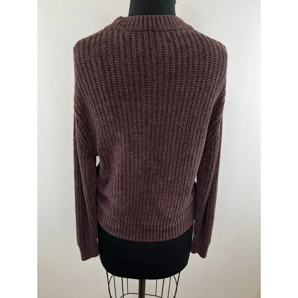 Wilfred Brown Velour Crewneck Long Sleeve Ribbed Women Pullover Sweater Size S